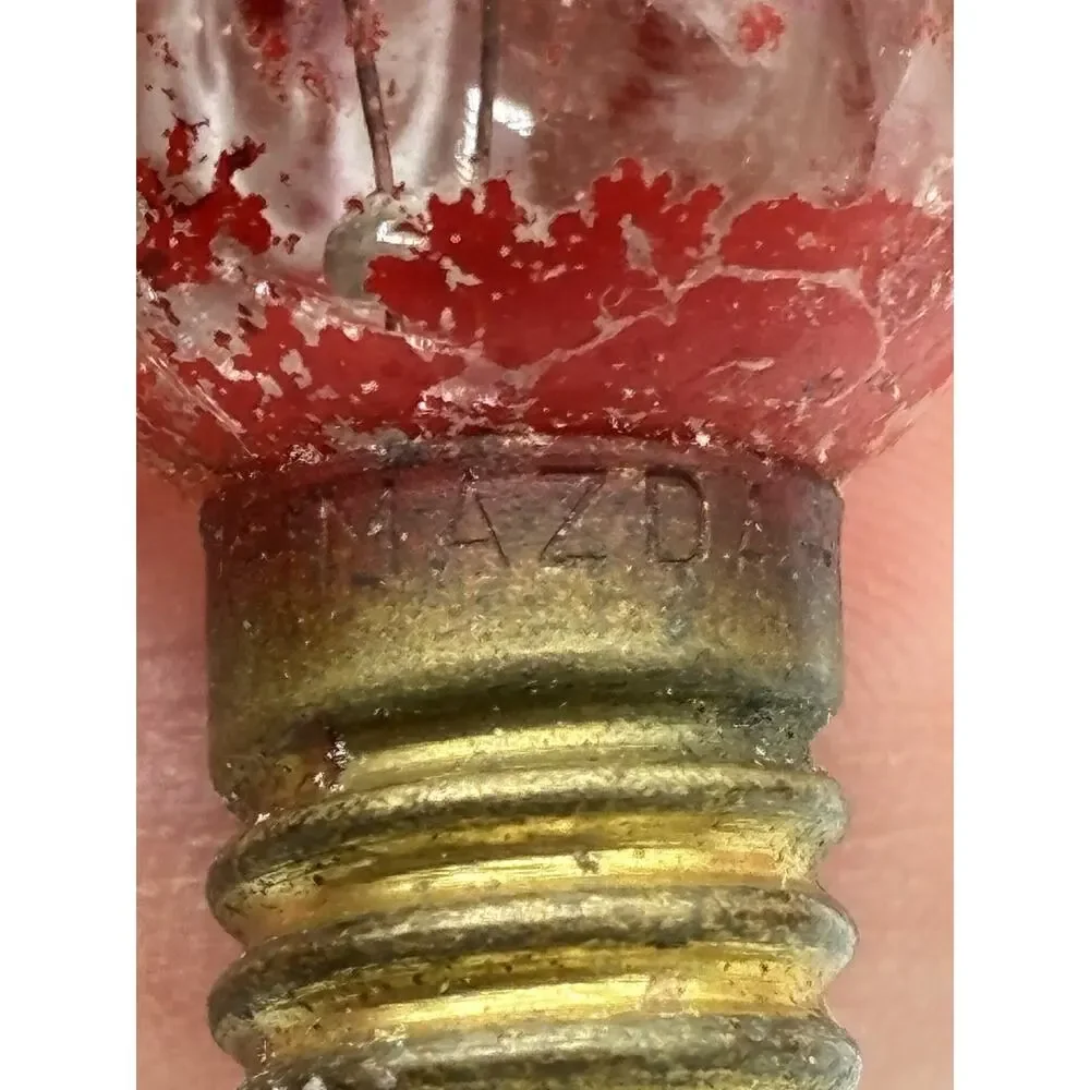 Pair Antique Mazda GE Christmas Light Bulbs Clear Glass Red Blue Faded Paint
